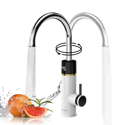 ESOP Wasserhahn Mit Durchlauferhitzer, 3200W, Edelstahl Elektrische Heizung Wasserhahn, 360° Swivel Tap, LCD Temperaturanzeige, Armatur Mit Integriertem Durchlauferhitzer, Wasserhahn KüChe Weiß von ESOP