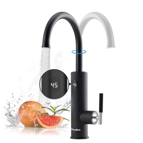 Elektrische Wasserhahn Mit Durchlauferhitzer, 3.2 Kw, Durchlauferhitzer Wasserhahn KüChe, KüChenarmaturen Mit Led Digitale Wassertemperaturanzeige, 360 ° Drehbarer KüChenarmatur (Schwarz) von ESOP
