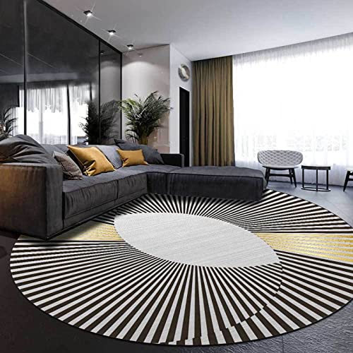 ESOUY Teppich, rund, Schwarz, Gold, modisch, geometrischer Streifen, grau, fusselfrei, schmutzabweisend, groß, Wohnzimmer, Schlafzimmer, Teppiche, 120 cm von ESOUY