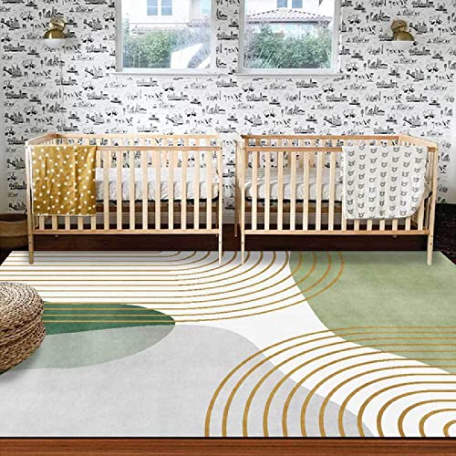 ESOUY Teppich für kleine Flächen, mintgrünes hellgrünes Goldlinienmuster, Moderne weiche Teppiche, rutschfeste Teppiche im Eingangsbereich, Fußmatten für Hauseingang, Flur, Esstisch, 80 cm x 120 cm von ESOUY