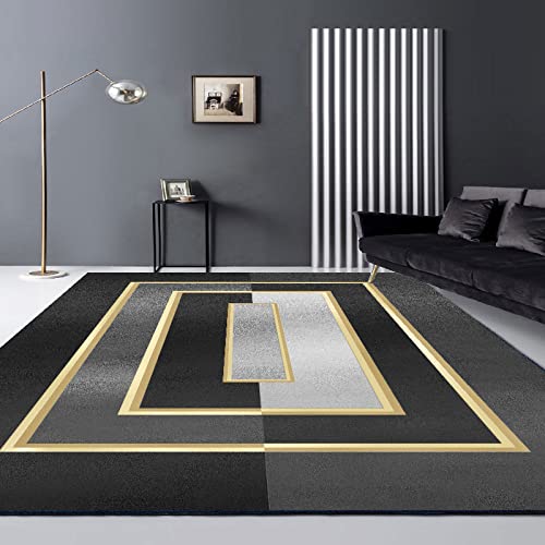 ESOUY Teppiche, 160 x 200 cm, schwarz, Gold, rechteckig, geometrisch, moderner Teppich für das Familienvorzimmer, Bauernhaus, Wohnzimmer, Esszimmer, von ESOUY