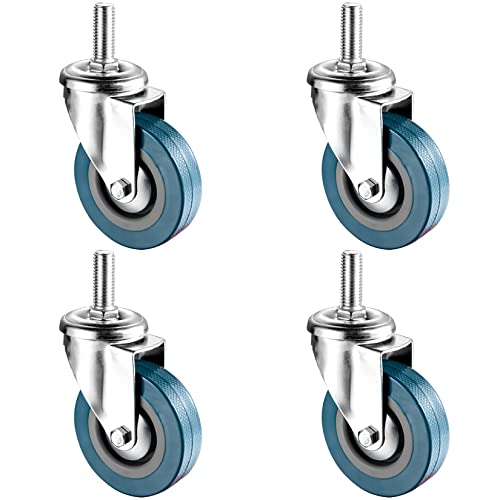 ESOYAWE 4 Stück Rollen for Möbel 65mm 75mm Gewinde M10 M12 Lenkrolle, Stielrollen Mit Bremse Tragfähigkeit:120KG, 360°Drehbar Vorbau Lenkrollen for Trolleys Möbel Transport Werkbank von ESOYAWE