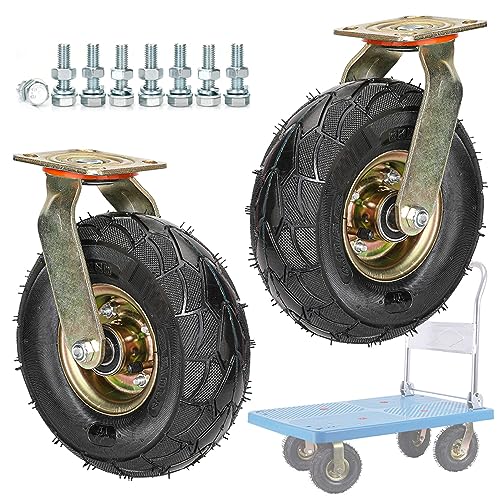 Schwerlast Transportrollen 2 Stück, 200mm 250mm Luftreifen Gummi Industrierollen, Ersatz Lenkrolle Mit Bremse, Für Trolleys, DIY, Möbelroller, Werkbank Rollen, Tragfähigkeit 200KG Pro Rolle (Color : von ESOYAWE