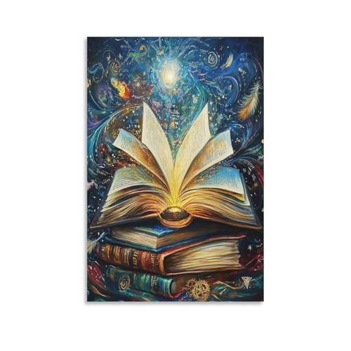 ESPLJQRYX Magische Bücher Wandbild Leinwand Gemälde Wohnzimmer Deko Wand Poster Kunstdruck Für Bauernhaus Schlafzimmer Wohnzimmer Dekor 20x30inch(50x75cm) von ESPLJQRYX