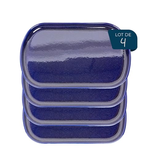 ESPRIT DE CUISINE - 4 längliche Teller aus Keramik – elegantes Design – kratzfest – robust und langlebig – leicht zu reinigen – hergestellt in Frankreich – 21 cm – Blau gesprenkelt von Esprit de Cuisine
