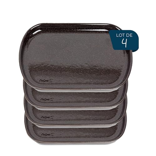ESPRIT DE CUISINE - 4 längliche Teller aus Keramik – elegantes Design – kratzfest – robust und langlebig – leicht zu reinigen – hergestellt in Frankreich – 26 cm – Braun gesprenkelt von Esprit de Cuisine