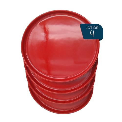 ESPRIT DE CUISINE - Set mit 4 flachen Tellern aus Keramik – elegantes Design – kratzfest – robust und langlebig – leicht zu reinigen – hergestellt in Frankreich – 25 cm – rot gesprenkelt von Esprit de Cuisine