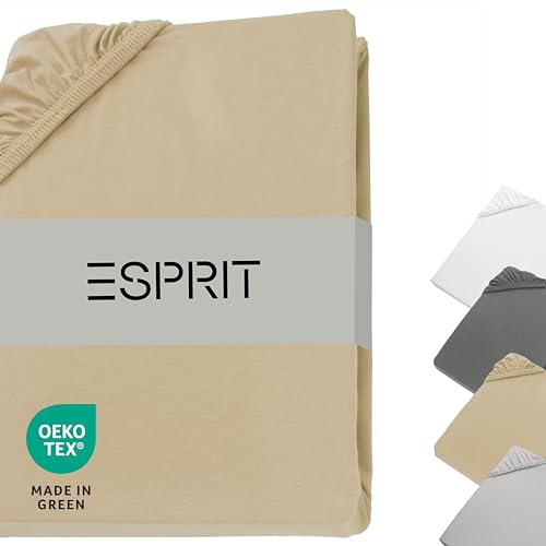 Esprit Spannbettlaken 90x200cm Baumwolle Jersey bis Bettlaken 120x200cm beige - Spannbetttuch 100x200 für Boxspringbett & Kinder in Hotelqualität & bis 30 cm hohe Matratzen - atmungsaktiv & ÖkoTex von Esprit Home