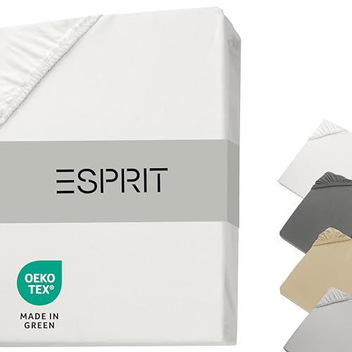 Esprit Jersey Spannbettlaken 140x200cm Baumwolle bis Bettlaken 160x200cm weiß - Premium Spannbetttuch für Boxspringbett in Hotelqualität bis 30 cm hohe Matratzen - Bed Sheet atmungsaktiv & ÖkoTex von Esprit Home
