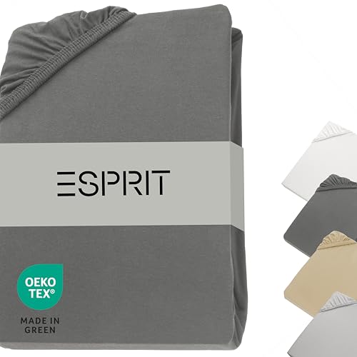 Esprit Bettlaken180x200 Baumwolle Jersey bis Spannbettlaken 200x200 Boxspringbett anthrazit - Luxus Spannbetttuch 200x220cm in Hotelqualität bis 30 cm hohe Matratze - atmungsaktiv & Bedsheets ÖkoTex von Esprit Home