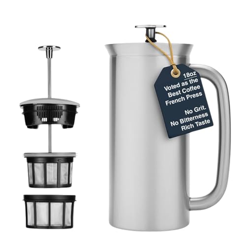 ESPRO – P7 French Press – doppelwandiger, isolierter Kaffee- und Teebereiter aus Edelstahl mit Mikrofilter – hält Getränke länger heiß, perfekt für Zuhause (gebürsteter Edelstahl, 18 oz) von ESPRO