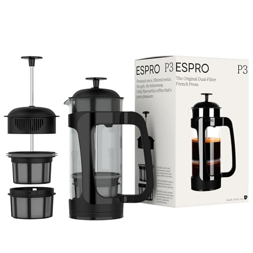 ESPRO P3 Kleine French Press Kaffeemaschine, 532 ml – Tee- und Kaffeebereiter mit doppelter Mikrofilterung, brühfrei von Kaffeesatz und Bitterstoffen (Schwarz) von ESPRO