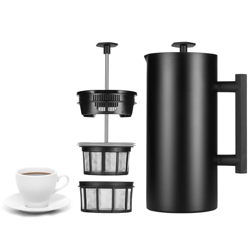 ESPRO – P6 French Press – doppelwandiger, isolierter Kaffee- und Teebereiter aus Edelstahl, 32 Unzen, mattschwarz von ESPRO