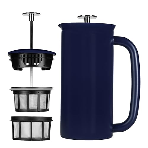 ESPRO – P7 French Press – doppelwandiger, isolierter Kaffee- und Teebereiter aus Edelstahl mit Mikrofilter – hält Getränke länger heiß, perfekt für zu Hause (Ägäisblau, 32 oz) von ESPRO