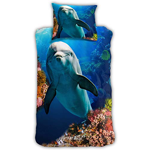 ESPiCO Bettwäsche Sleep and Dream Delfin Fische Korallen Riff Wasser Meer Ozean Renforcé, Größe:135 cm x 200 cm von ESPiCO