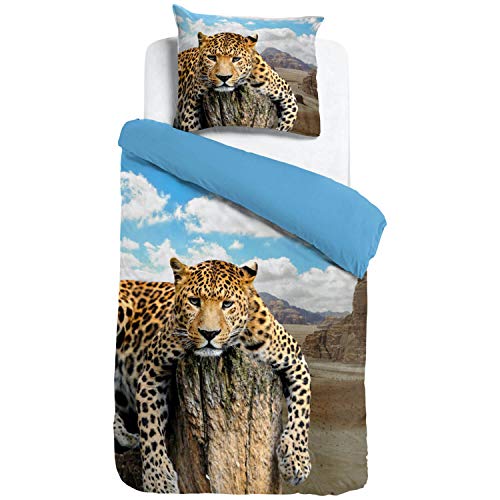 ESPiCO Bettwäsche Sleep and Dream Leopard Fels Wildnis Bunt Wildkatze Raubtier Afrika Safari Wildtier Tiermotiv Renforcé, Größe:135 cm x 200 cm von ESPiCO