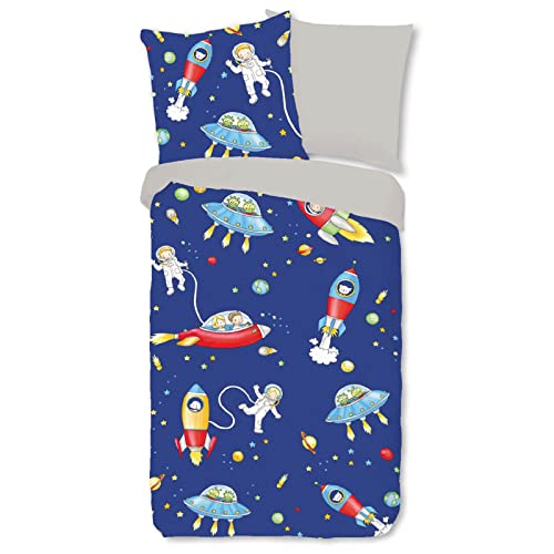 ESPiCO Bettwäsche Sleep and Dream Weltraumfreunde Astronaut Aliens Weltall Mond Rakete Kinder Zimmer Erde Renforcé, Größe:135 cm x 200 cm von ESPiCO