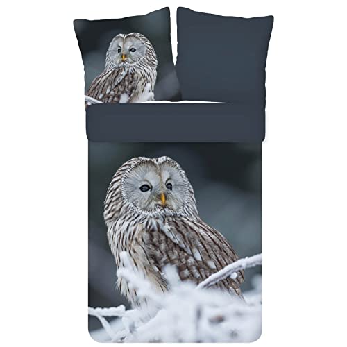 ESPiCO Bettwäsche Trendy Bedding Bennie Eule Schnee AST Landschaft Vogel Tiermotiv Renforcé, Größe:135 cm x 200 cm von ESPiCO