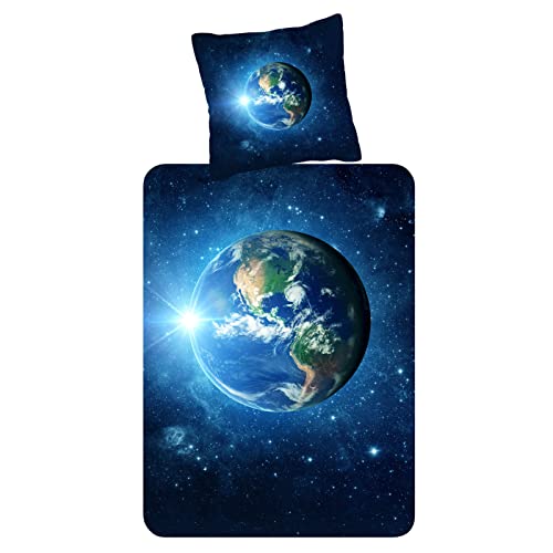 ESPiCO Bettwäsche Trendy Bedding Earth Blue Planet Erde Blau Weltraum Weltall Sterne Erdkugel All, Größe:135 cm x 200 cm von ESPiCO