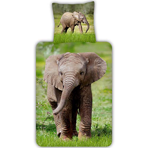 ESPiCO Trendy Bedding Bettwäsche Elefant Babyelefant Rüssel Bunt Safari Afrika Wildtier Tiermotiv Renforcé, Größe:135 cm x 200 cm von ESPiCO