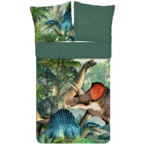 ESPiCO Bettwäsche Trendy Bedding Jurassic Dino Saurier Spinosaurus Triceratops Schuppenmuster Grün Wald Renforcé, Größe:135 cm x 200 cm von ESPiCO