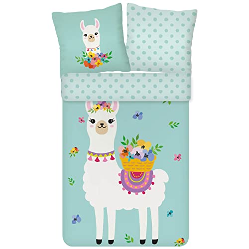 ESPiCO Bettwäsche Trendy Bedding Lama Blumen Blüten Punkte Wolle Wendeoptik Pinata Tiermotiv Renforcé, Größe:135 cm x 200 cm von ESPiCO