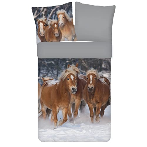 ESPiCO Bettwäsche Trendy Bedding Pferde Haflinger Schnee Winter Fell Stute Wendeoptik Flanell, Größe:135 cm x 200 cm von ESPiCO