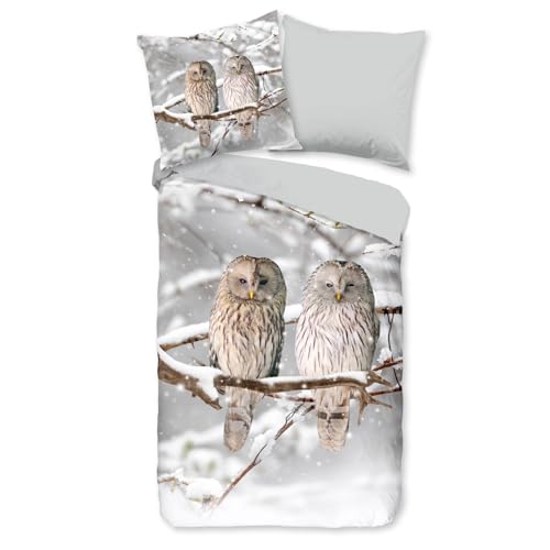 ESPiCO Bettwäsche Trendy Bedding Schneeeulen Grau Wintervögel Tier Eule Vogel Naturmotiv Flanell, Größe:135 cm x 200 cm von ESPiCO