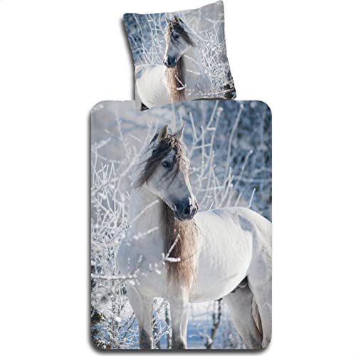 ESPiCO Bettwäsche Trendy Bedding Schneepferd Horse Schnee Winter Mähne Schweif Tiermotiv Flanell, Größe:135 cm x 200 cm von ESPiCO