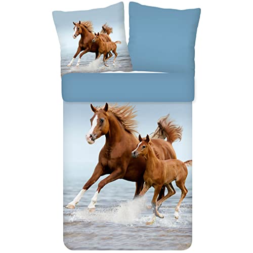 ESPiCO Bettwäsche Trendy Bedding Wildpferde Pferd Fohlen Stute Tiermotiv Gaul Meer Wasser Galopp Renforcé, Größe:135 cm x 200 cm von ESPiCO