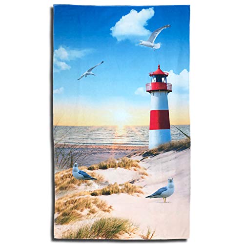 ESPiCO Strandlaken Badetuch Strand Beach Leuchtturm Meer Strandtuch Möwe Vogel Sand 100 cm x 180 cm von ESPiCO