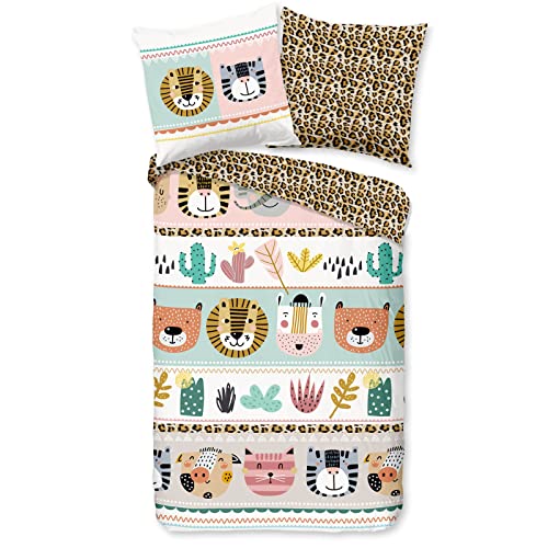 ESPiCO Bettwäsche Trendy Bedding Friends Bunt Löwe Tiger Katze Wildnis Kakteen Leopard Wendeoptik, Größe:135 cm x 200 cm von ESPiCO