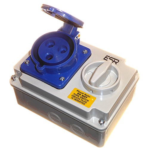 3-polige Steckdose mit Schalter 2P+E einphasig blau 32A 230V von ESR