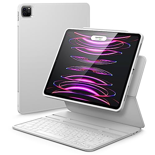 ESR Ascend Tastatur Hülle Lite, iPad Tastatur Hülle kompatibel mit iPad Pro 12.9 2022/2021, magnetische abnehmbare Hülle, Einstellbarer Hoch-/Querformatmodus, leicht und tragbar, Weiß von ESR