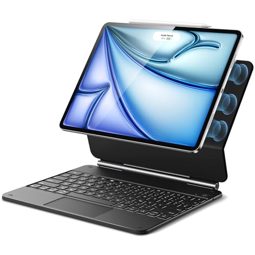 ESR Magnetische Keyboard Hülle, Tastatur für iPad Air 13" (M3/M2, 2025/2024), Pro 12.9 2022/2021, Freischwebendes Ständer, Hintergrundbeleuchtete, Multi-Touch-Trackpad, Schwarz von ESR