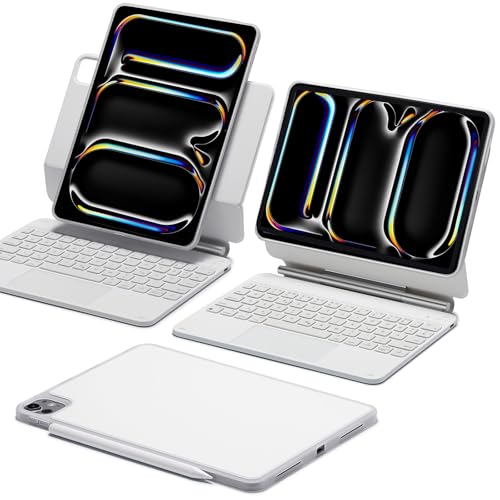 ESR iPad Pro 11 Zoll (M4 2024) Hülle mit Tastatur, Tastaturhülle mit einzustellendem Magnetständer, Hoch-/Erhöhter Modus, abnehmbare Schutzhülle, Nicht für Pro 11ʺ (2022/2021/2020/2018), Weiß von ESR