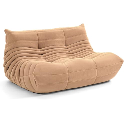 ESRADA Bequemes, faules Bodensofa, Couch, Akzentsofa, Raupenmotiv, weicher Wildlederstoff mit 50D-Styling, Baumwolle, plissierter Textur, Stuhl, Lazy Aprikose, 70 x 102 x 87 cm von ESRADA