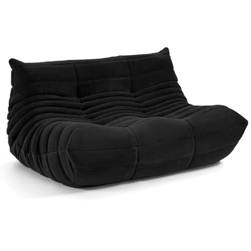 ESRADA Comfy Lazy Bodensofa, Couch, Akzentsofa, Raupenmotiv, weicher Wildlederstoff mit 50D-Styling, Baumwolle, plissierter Textur, Stuhl, faules Schwarz, 70 x 184 x 38 cm von ESRADA
