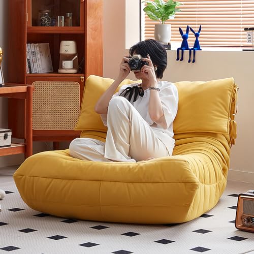 ESRADA Comfy Lazy Floor Sofa, Couch, Akzent-Togo-Sofa, Raupeninspiriert, weicher Wildlederstoff mit 50D-Styling, Baumwolle, plissiert, Togo-Stuhl, faules Bodensofa, Gelb-4 von ESRADA