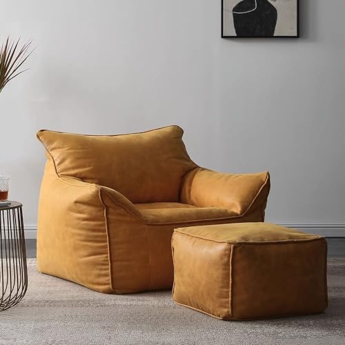 ESRADA Lazy Sofa Sitzsack Tatami Haushalt Kleine Wohnung Balkon Einzelbett Kleines Sofa Schlafzimmer Wohnzimmer Freizeit Fauler Stuhl Gelb Sofa + Quadratischer Hocker von ESRADA