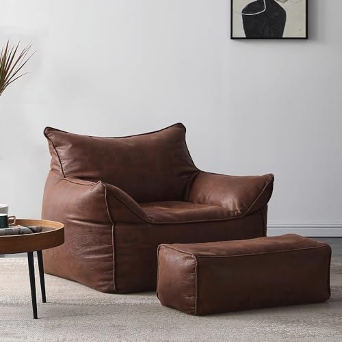 ESRADA Nordic Lazy Sofa Single Small Wohnung Haushalt Wohnzimmer Kleines Sofa Mietzimmer Bekleidungsgeschäft Schlafsofa Braun-Sofa+Bank von ESRADA