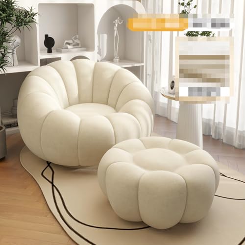 ESRADA Sitzsack-Sessel mit Ottomane, bequemer Sitzsack, Sofa, Stuhl, Hochdruck-Schaumstoff, moderner Akzent-Sitzsack für Wohnzimmer, Schlafzimmer, Weiß - 2 von ESRADA