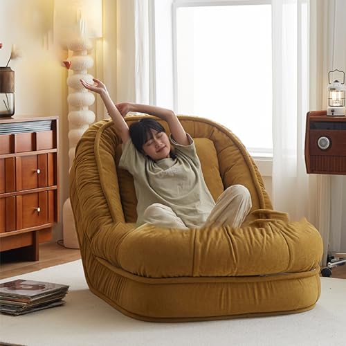 ESRADA Verstellbarer Boden-Sofa-Stuhl, Matratze, Couch, zusammenklappbar, faules Sofa mit abnehmbarem Bezug, Chaiselongue-Sessel, Gelb von ESRADA