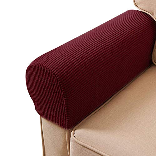 ESRISE Armlehne Stuhlhussen, Stretch Sessel Couch Armlehne Bezug Anti-Rutsch Spandex Polyester Sofa Stuhl Armkappen Schonbezüge für Möbelschoner, 2er Set (Weinrot) von ESRISE