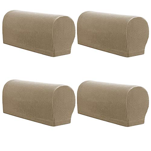 ESRISE Armlehne Stuhlhussen, 4er Set Stretch Sessel Couch Armlehne Abdeckung Anti-Rutsch Spandex Polyester Sofa Stuhl Armkappen Schonbezüge für Möbelschutz (Sand) von ESRISE