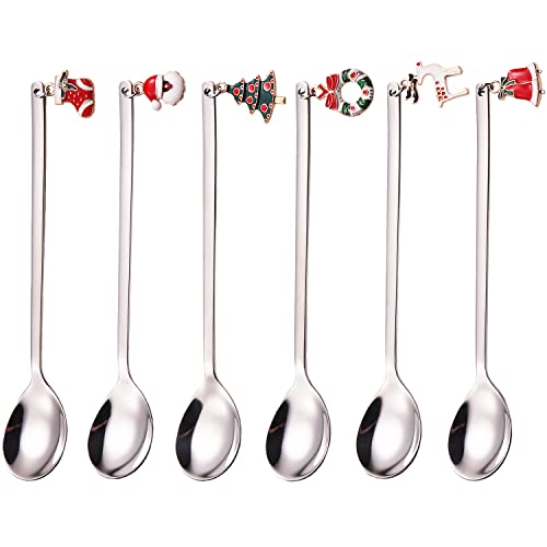 Weihnachtslöffel Set，ESRISE Geschirr Weihnachten Weihnachtsgeschirr Set Kaffeelöffel Bunte Edelstahl Kaffee Weihnachten Löffel， Kleine Zuhause Löffel, Dessertlöffel (Silber) von ESRISE