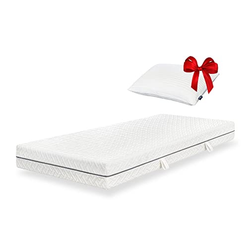ESSENCE SLEEP 7-Zonen 100x200cm Matratze, Höhe 18cm | Härtegrad 2 (weich) | Rollmatratze mit integrierter 4cm Memory Foam Auflage, inkl. 1 Kopfkissen | Wendegriffe | Öko-Tex Standard 100 von ESSENCE SLEEP
