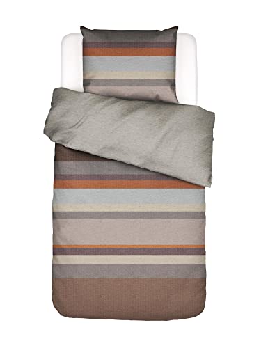 ESSENZA Bettwäsche Kim Braun Flanell Wendeoptik Streifen Gestreift Unifarben Grau Beige, Größe:135 cm x 200 cm von ESSENZA