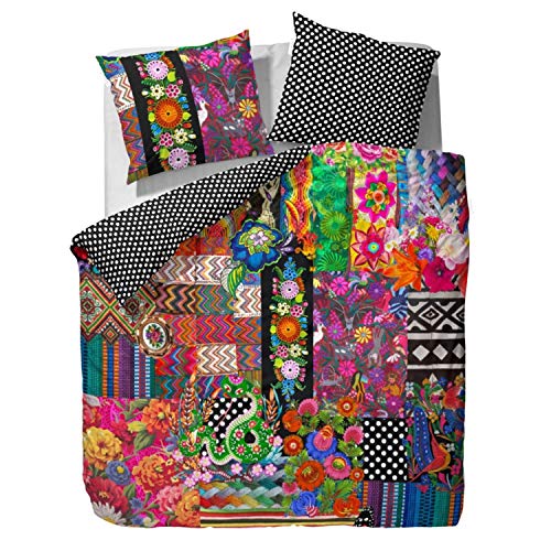 Essenza Bettwäsche Noida Multi Satin Patchwork Digitaldruck Bunt Floral Blumen Geblümt, Größe:155 cm x 220 cm von ESSENZA