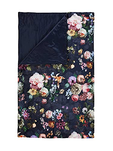 ESSENZA Tagesdecke Fleur Nightblue, 220x265 cm - 100% Polyester Samt - Blumen Pfingstrosen Tulpen von ESSENZA